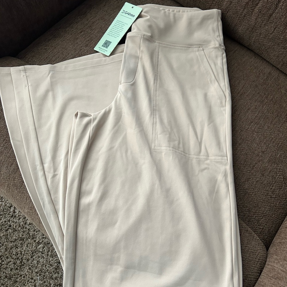 Beige High-Waisted Pants with Pockets